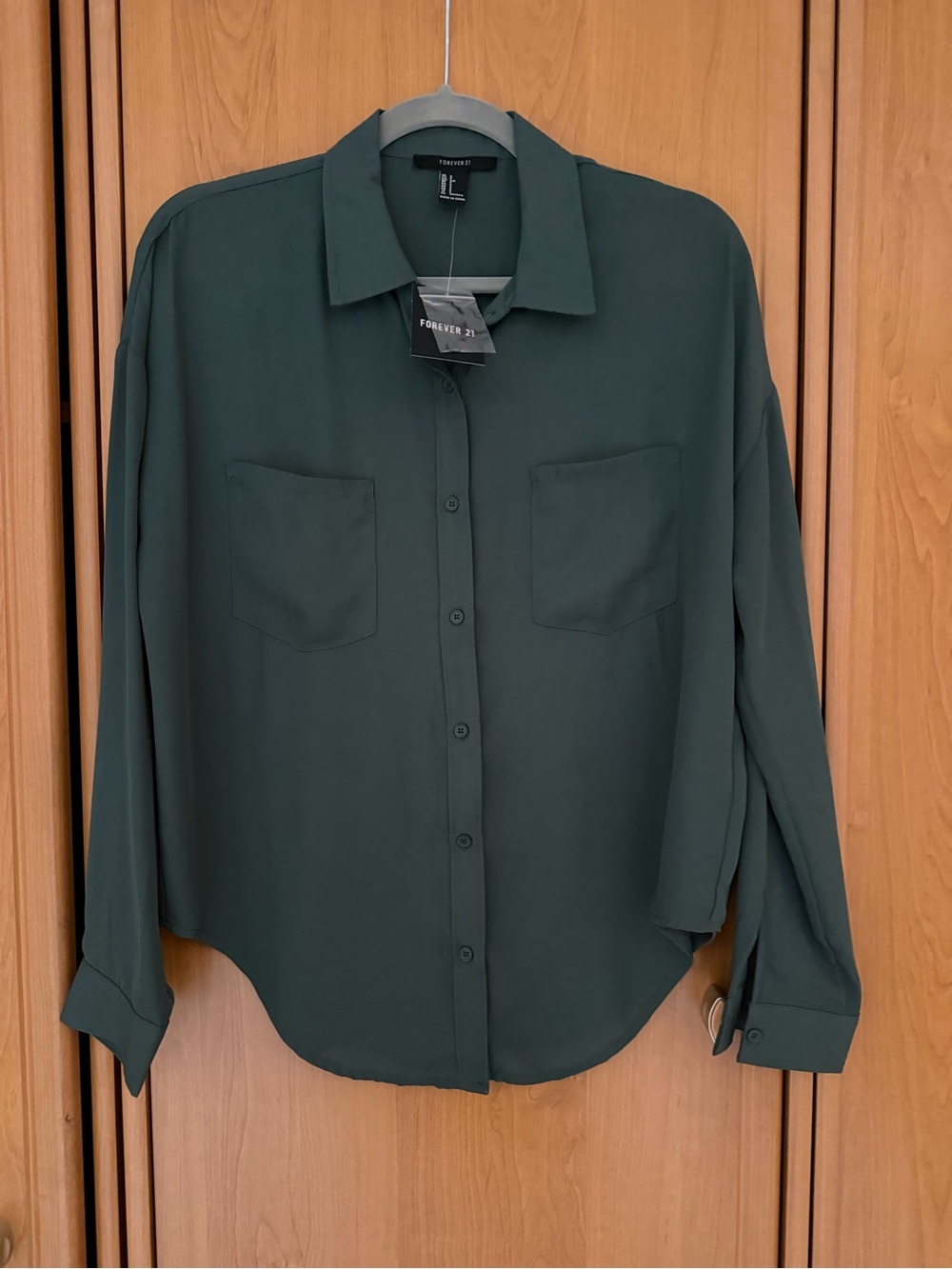Forever 21 Button Down Utility Blouse Dark Green Size S